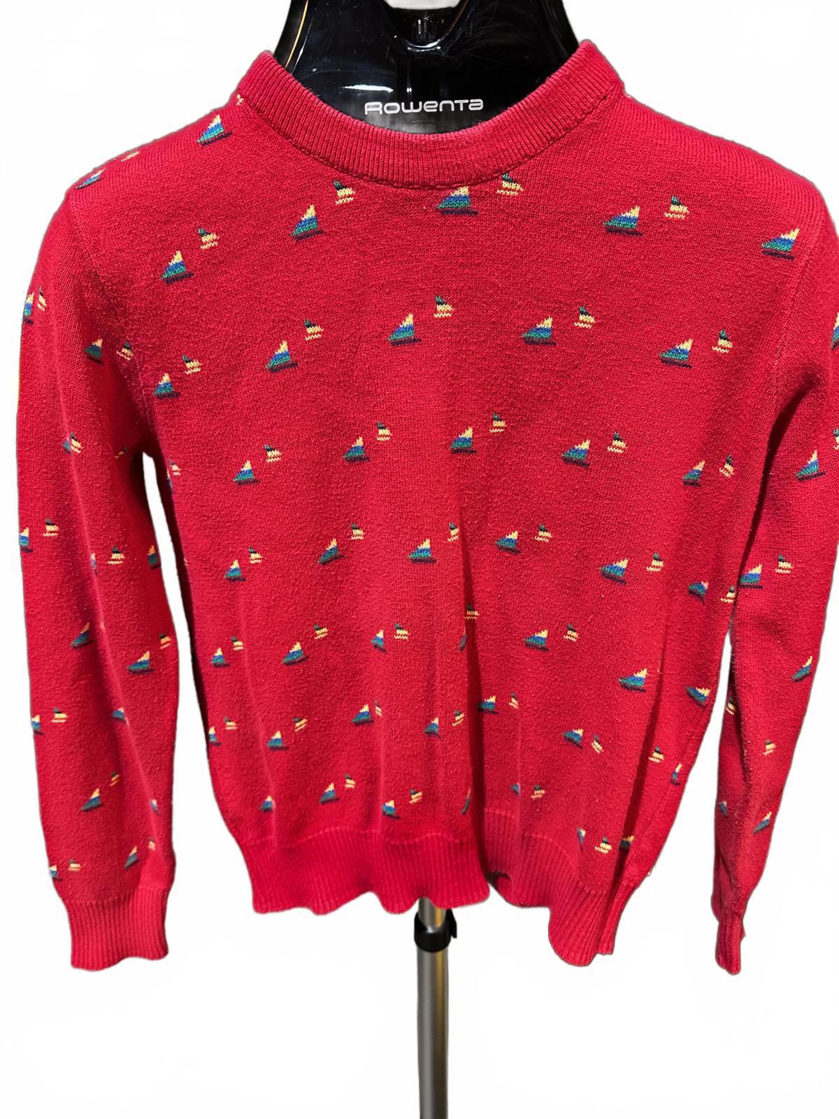 Red James River Cotton Geo Knit Sweater Small