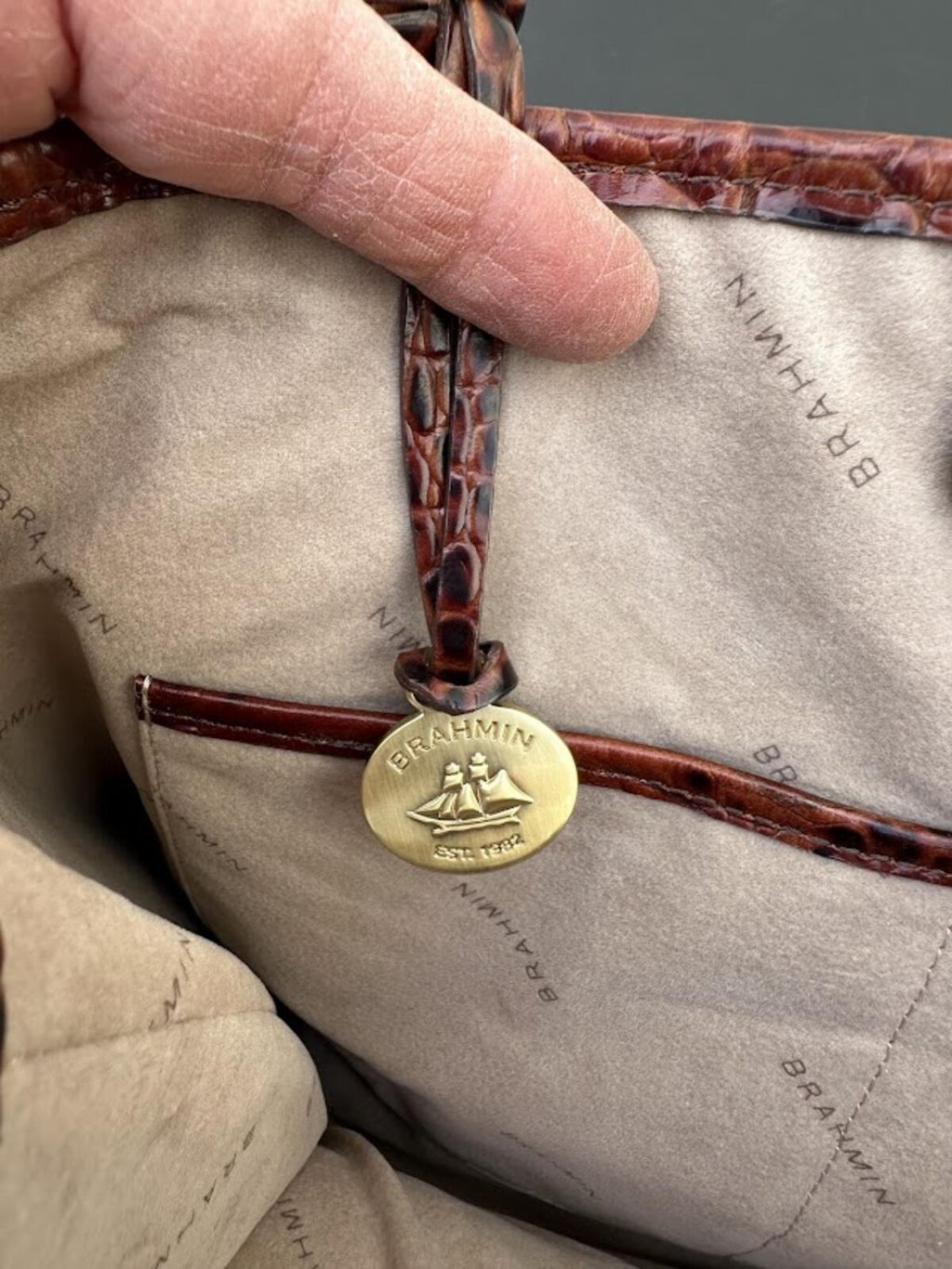 Brahmin Croc Embossed Leather Shoulder Bag