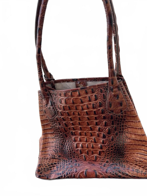 Brahmin Croc Embossed Leather Shoulder Bag