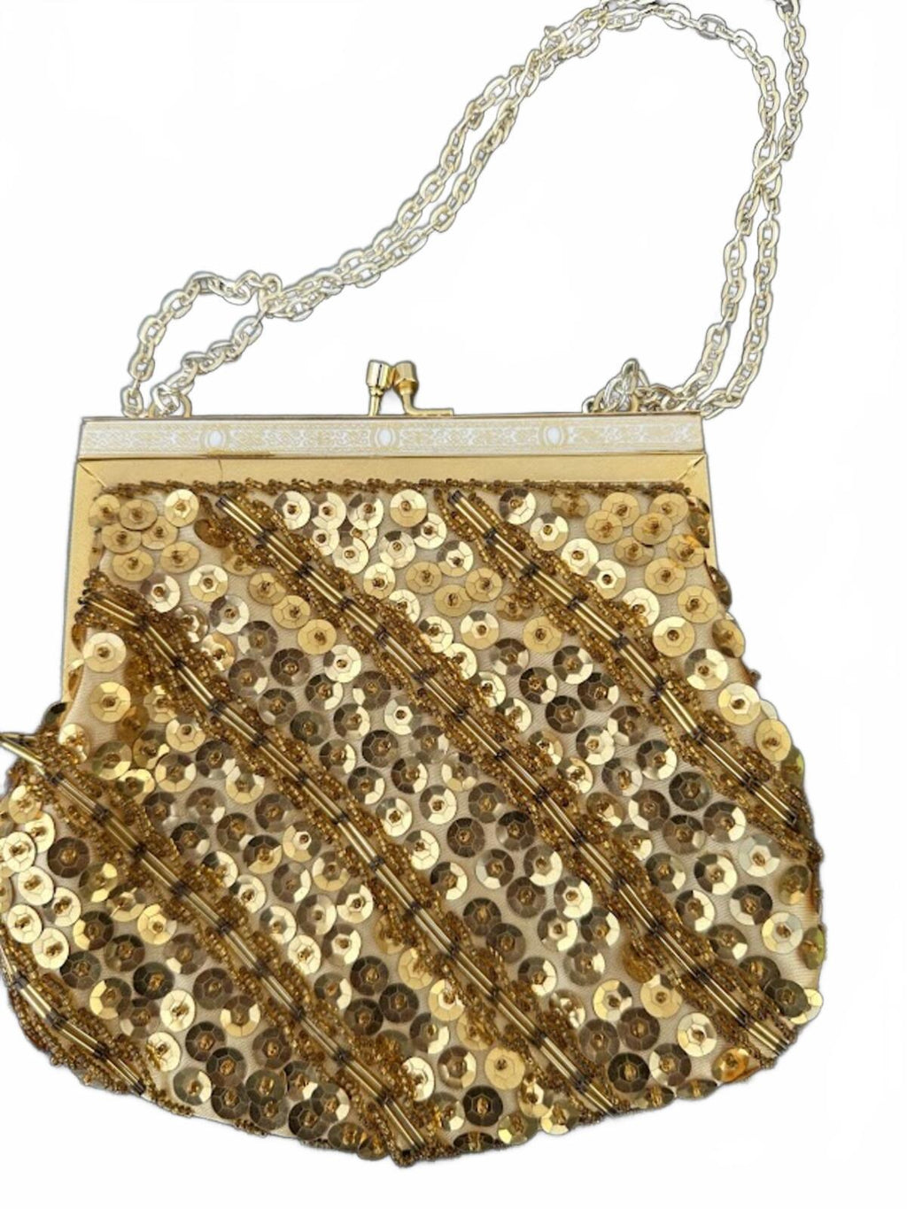 Vintage Gold Sequin Evening Clutch Chain Strap