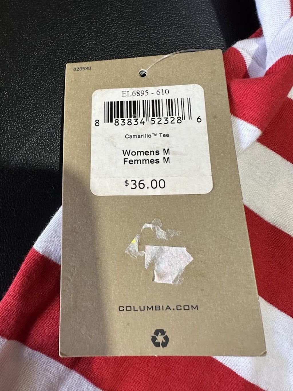 Columbia Striped Tee Red White Womens M NWT