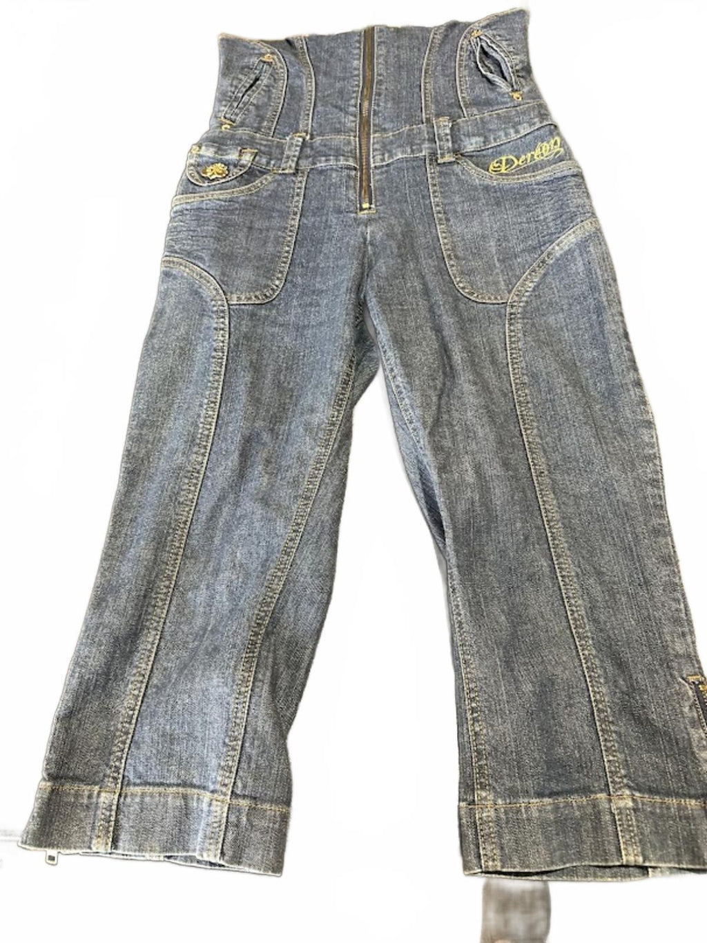 Dentan Denim Jumpsuit Shorts Romper Y2K Zip Front