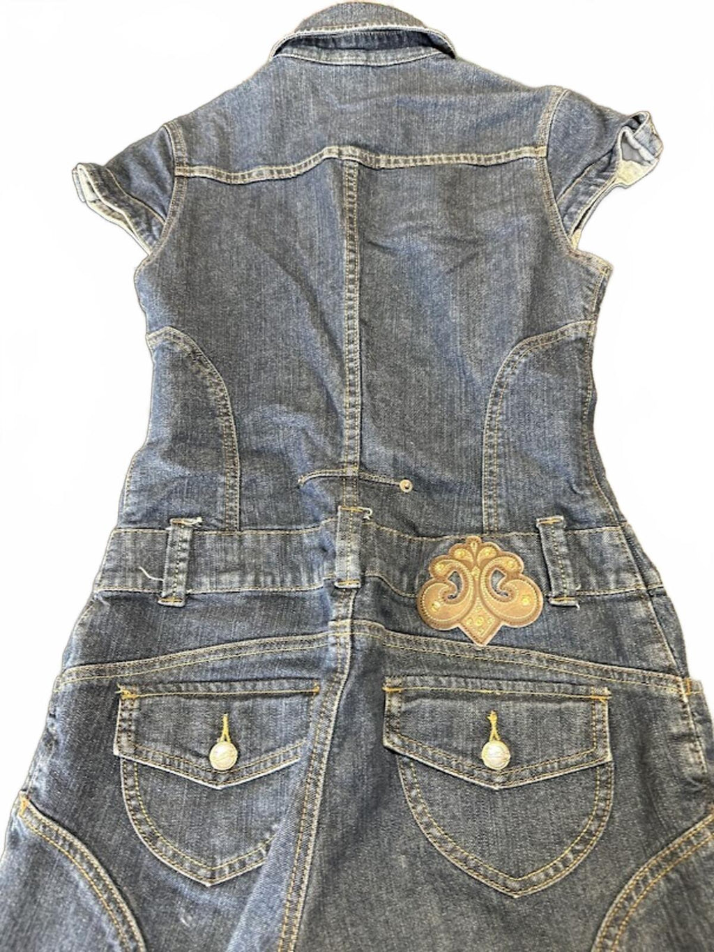 Dentan Denim Jumpsuit Shorts Romper Y2K Zip Front