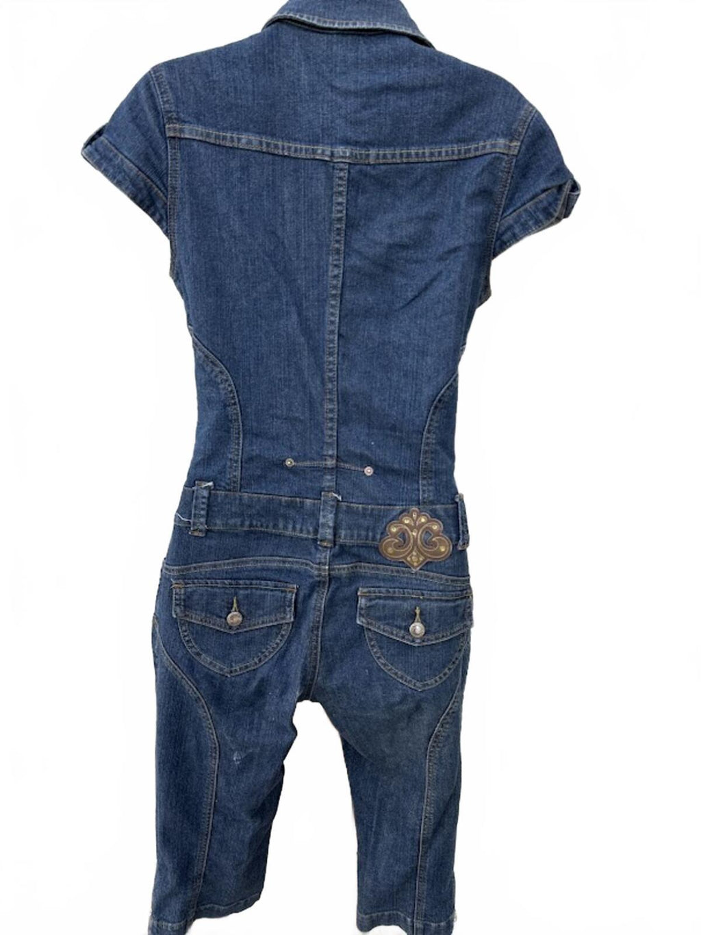 Dentan Denim Jumpsuit Shorts Romper Y2K Zip Front