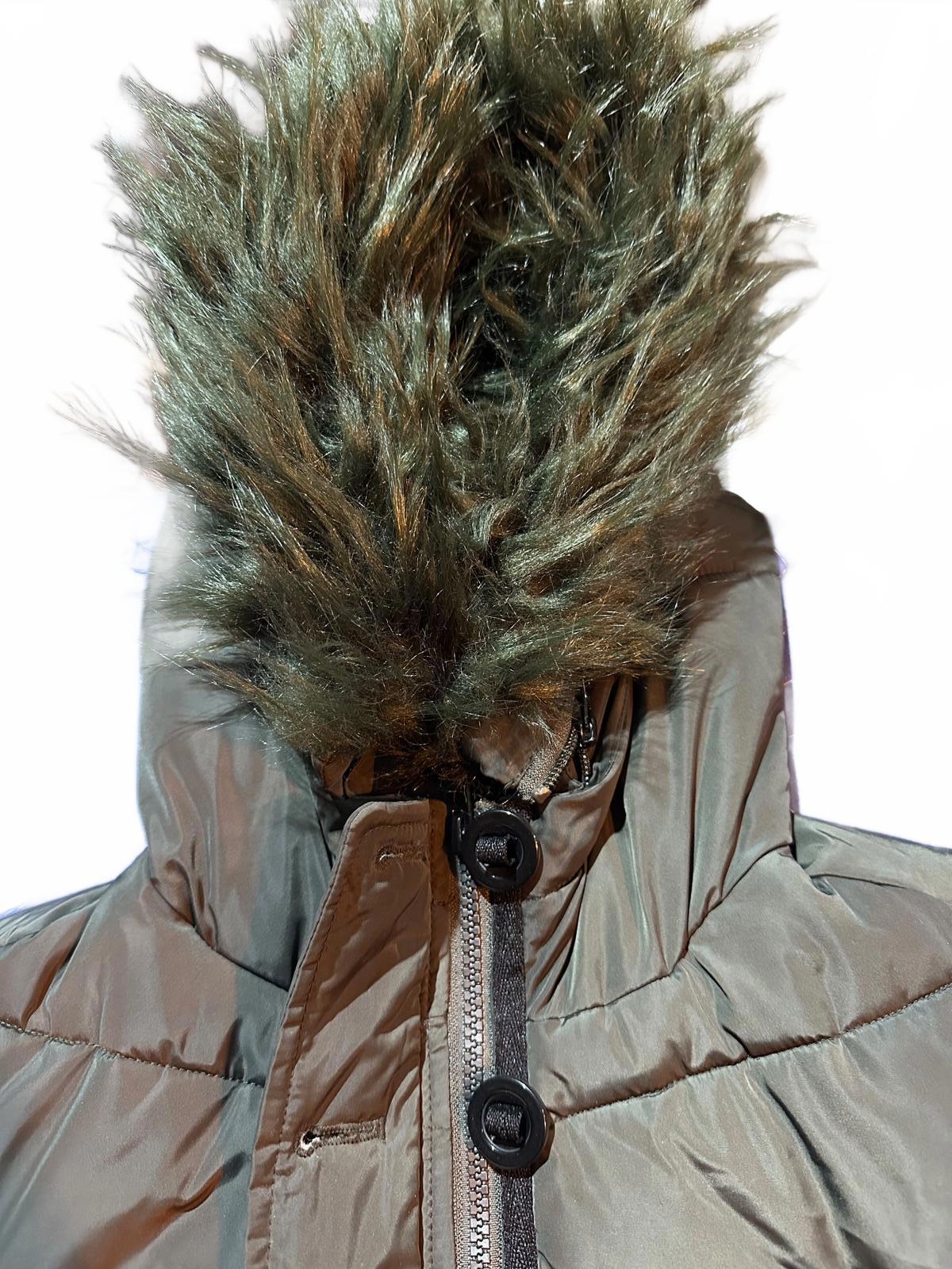 Diesel Women’s Puffer Coat Faux Fur Hood Olive Size 14