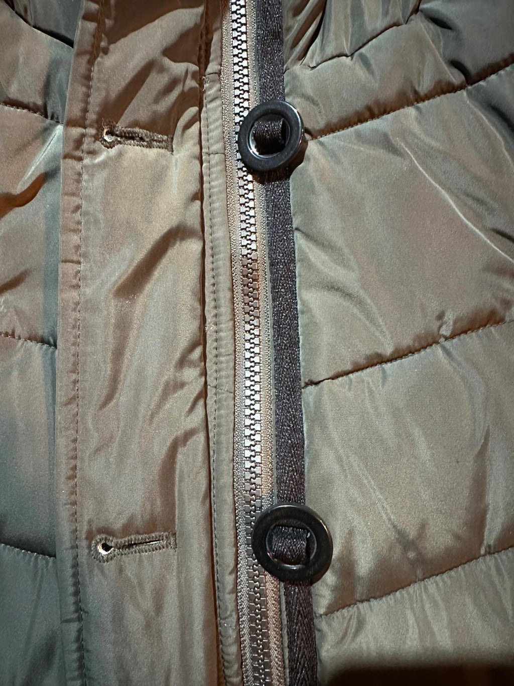 Diesel Women’s Puffer Coat Faux Fur Hood Olive Size 14