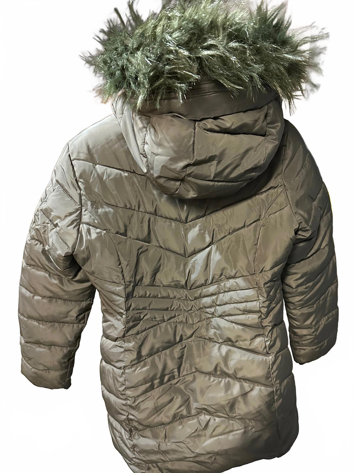 Diesel Women’s Puffer Coat Faux Fur Hood Olive Size 14