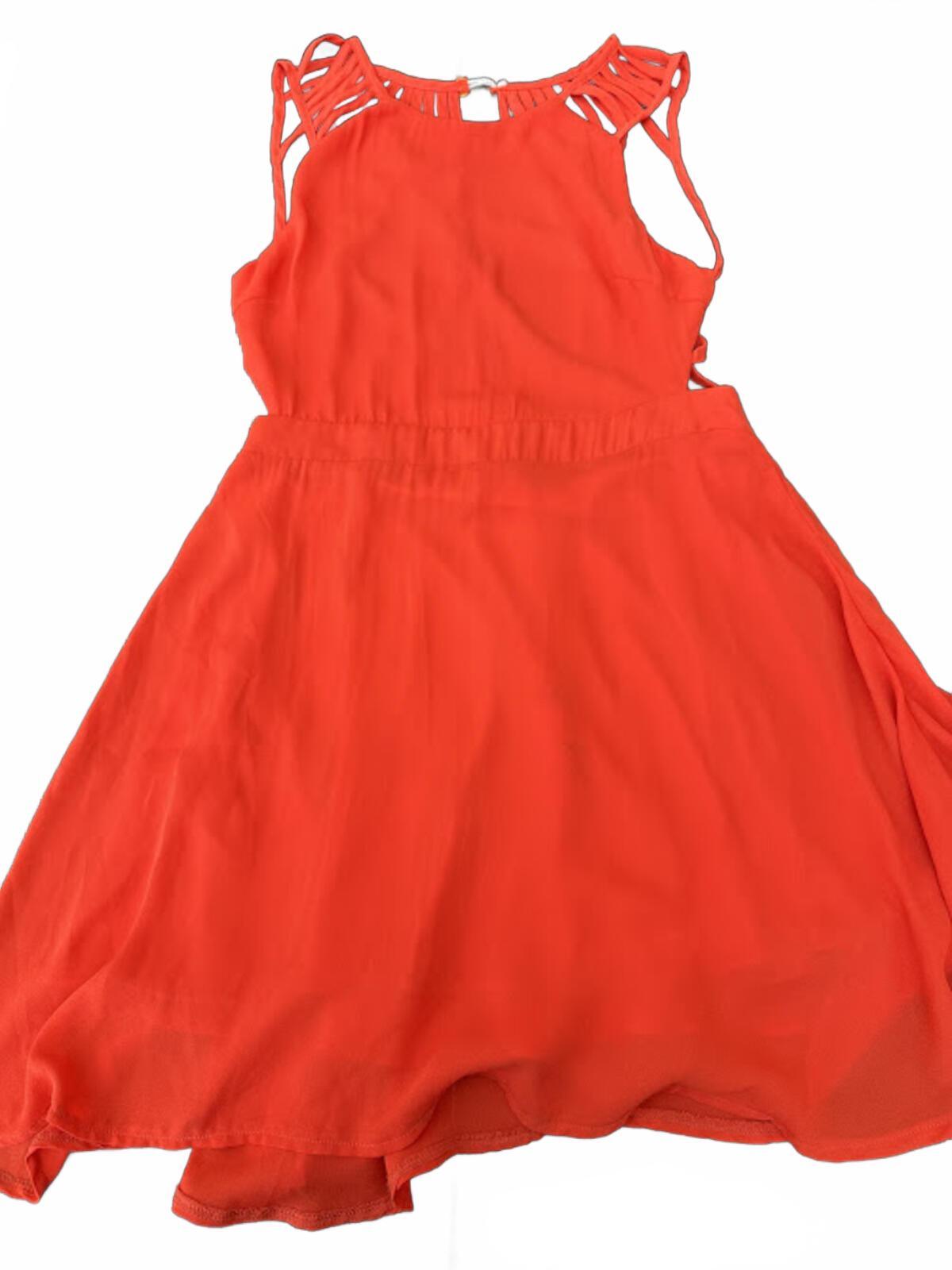 Red Strappy Back Mini Dress Sheer Overlay