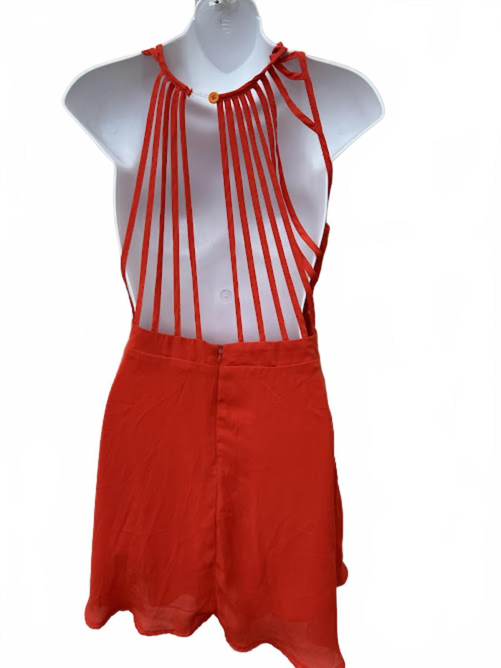 Red Strappy Back Mini Dress Sheer Overlay