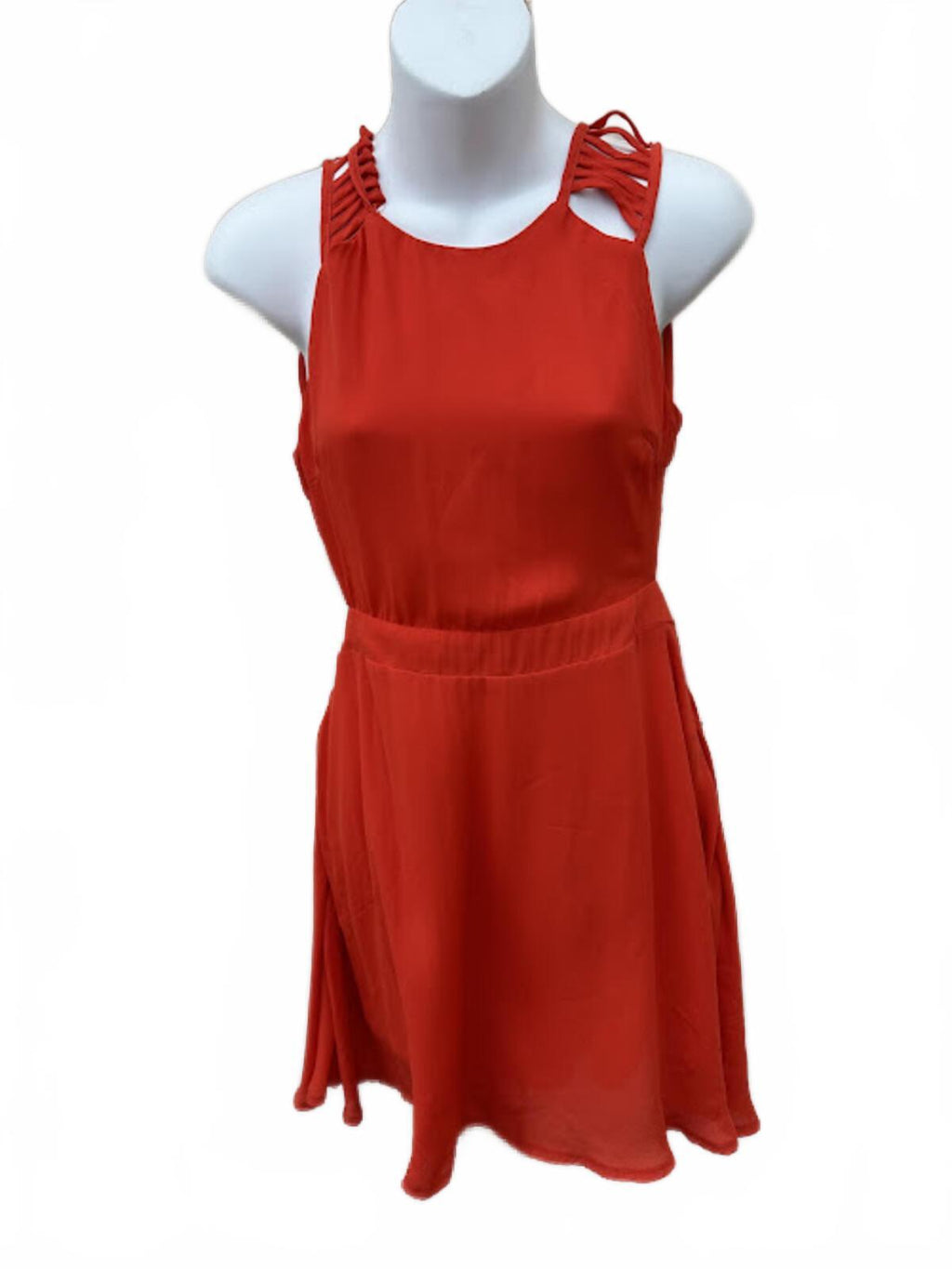 Orange Strappy Back Mini Dress Sheer Overlay