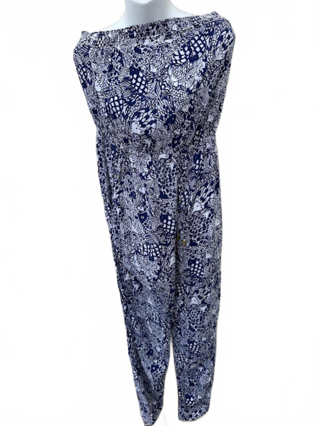 Lilly Pulitzer Strapless Jumpsuit Blue White L