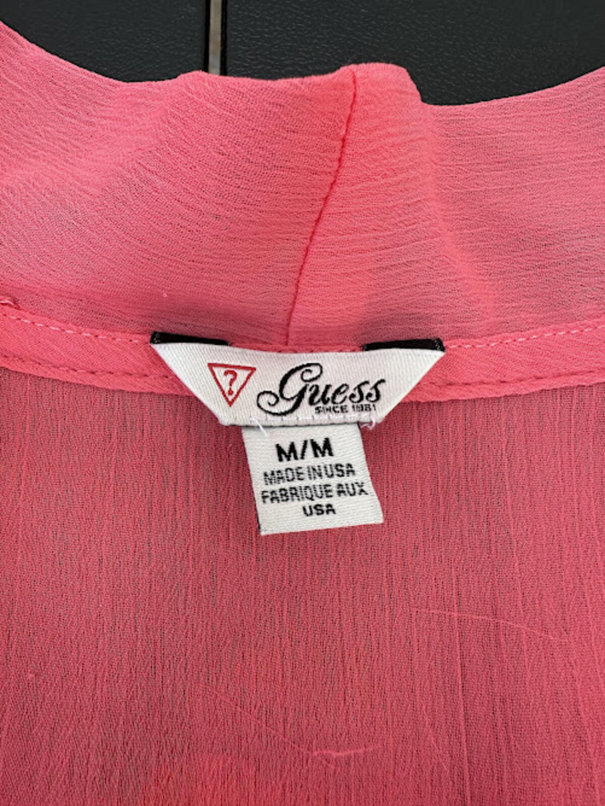 Guess Sheer Pink Tie Neck Blouse USA M