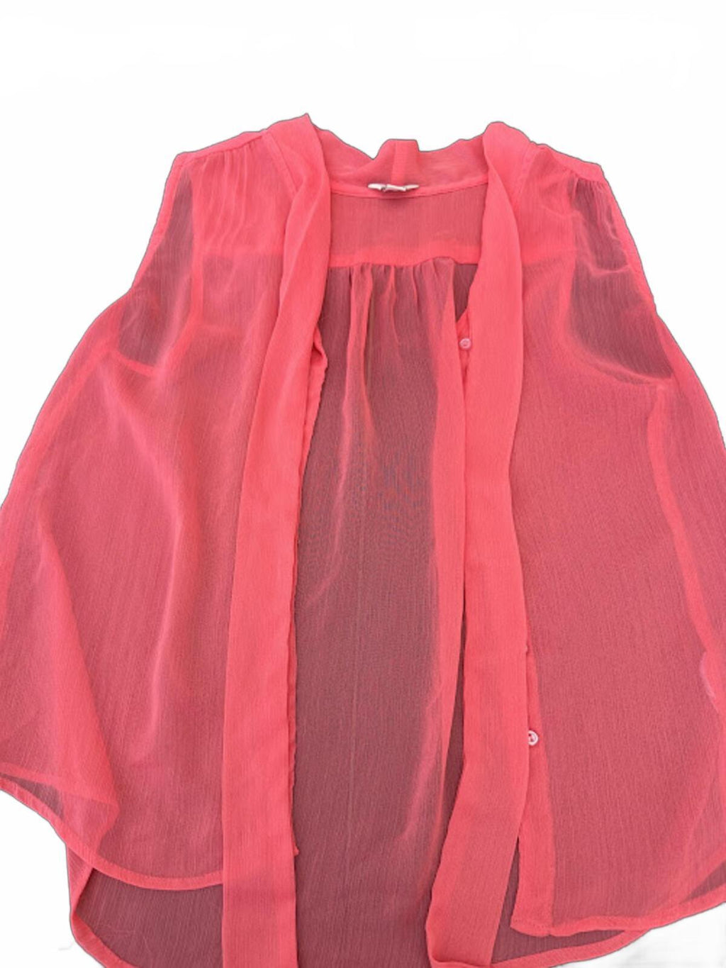 Guess Sheer Pink Tie Neck Blouse USA M