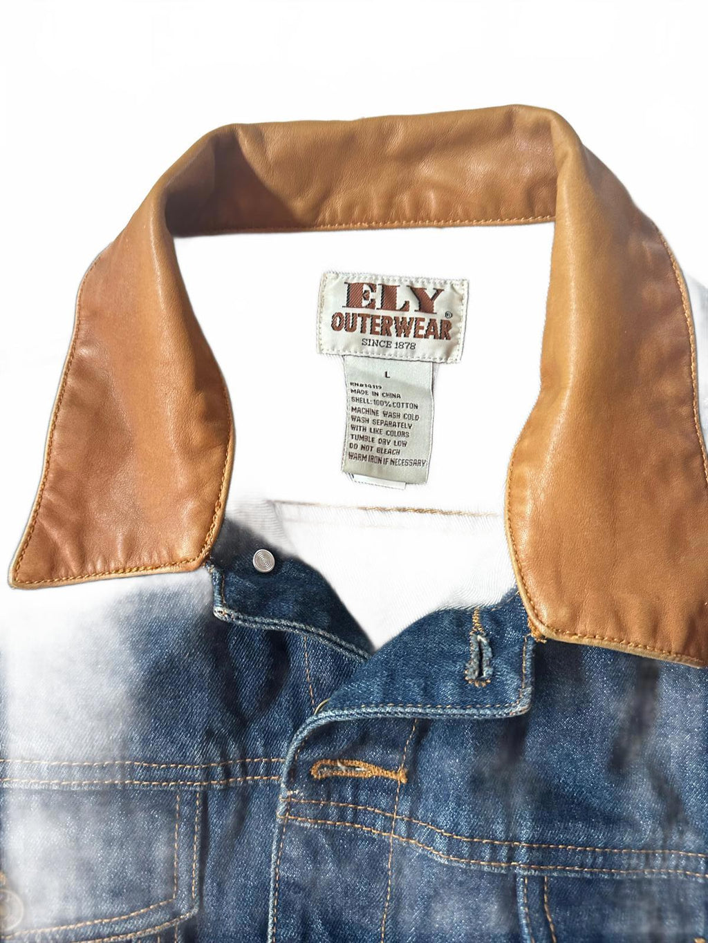 Ely Denim Jacket L Leather-Look Collar Western