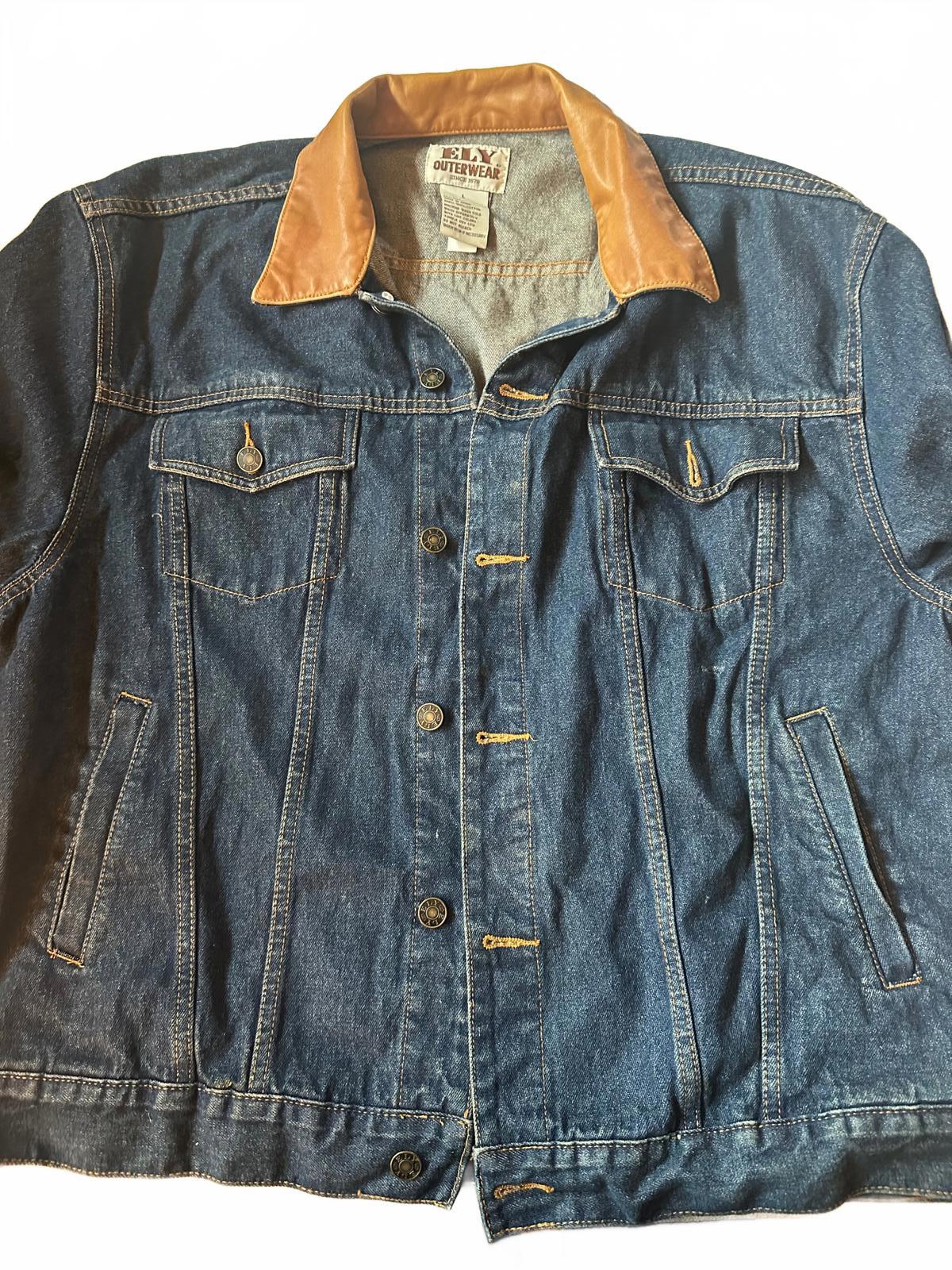 Ely Denim Jacket L Leather-Look Collar Western