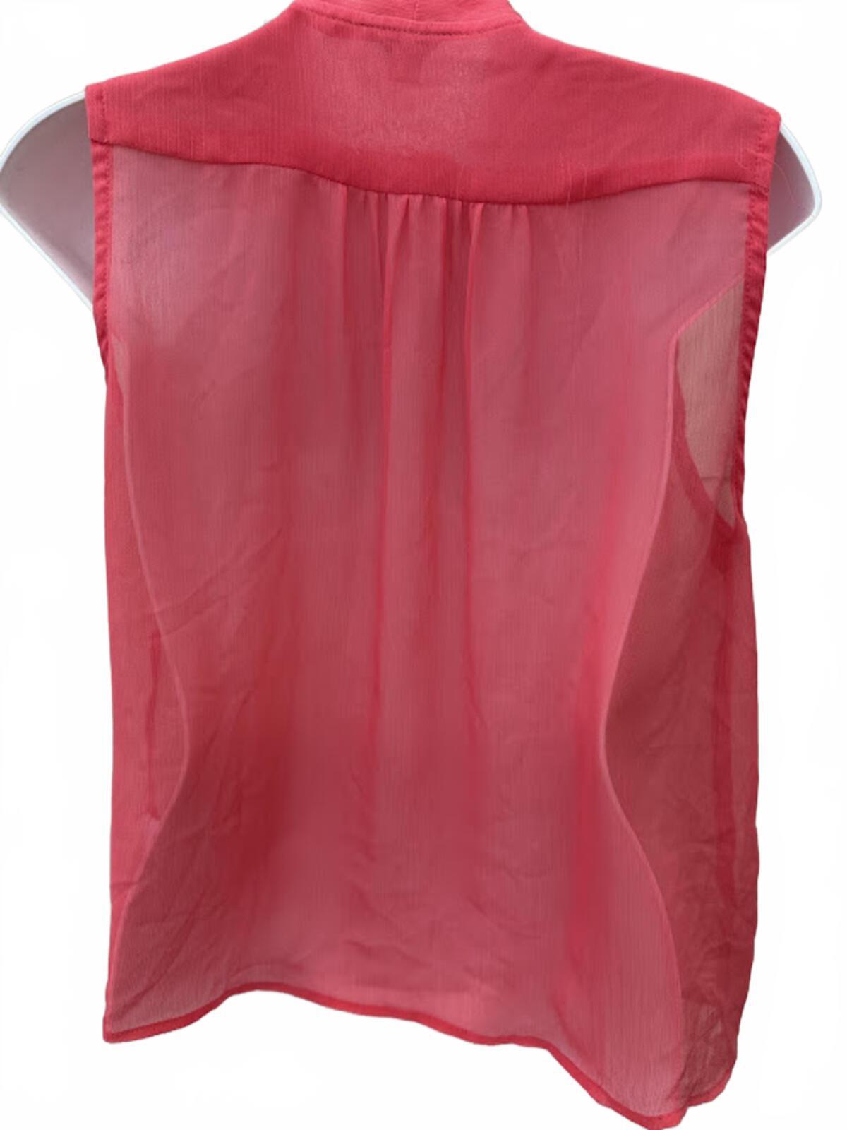 Guess Sheer Pink Tie Neck Blouse USA M