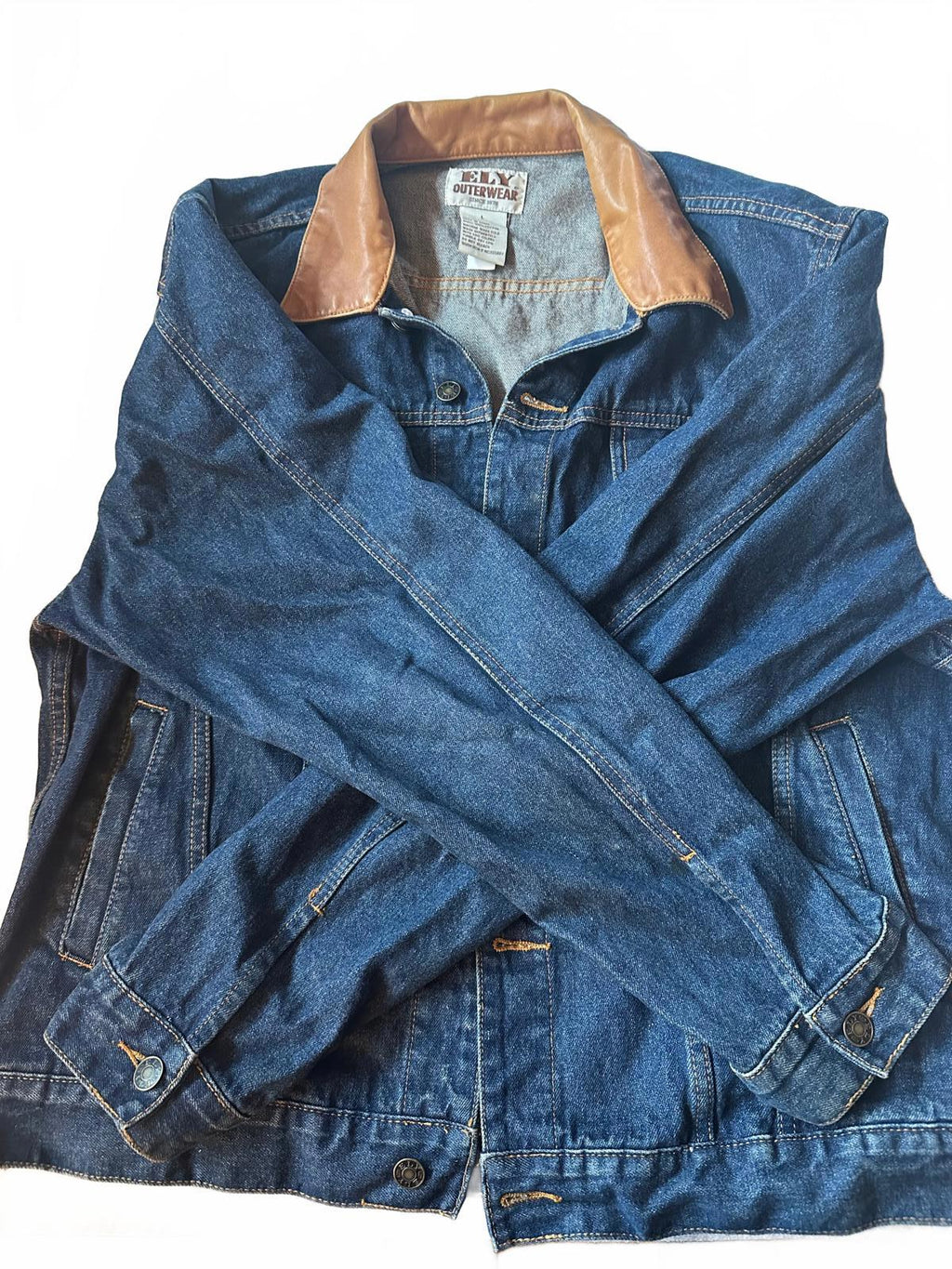Ely Denim Jacket L Leather-Look Collar Western