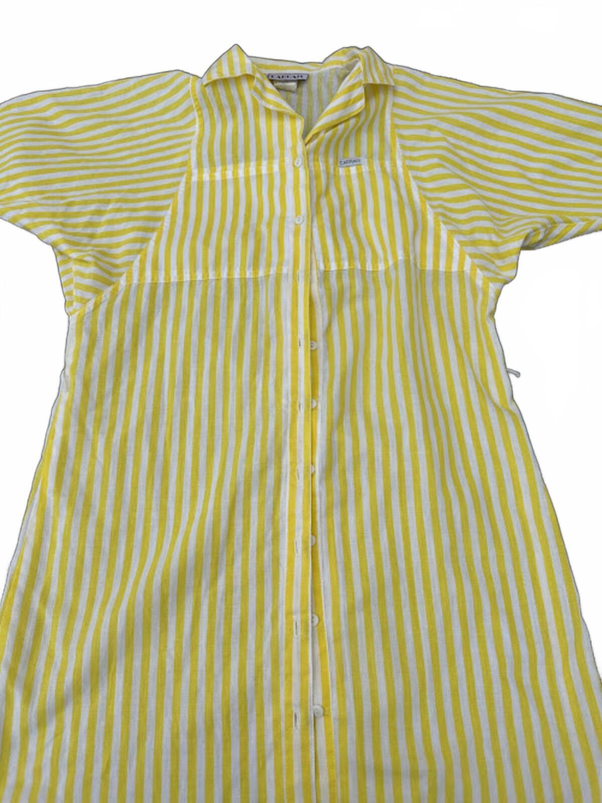 Vintage Cabrais Yellow Stripe Shirt Dress Small