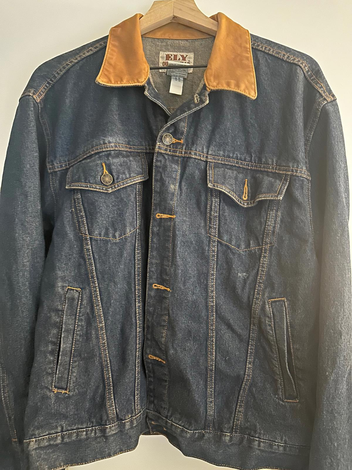 Ely Denim Jacket L Leather-Look Collar Western