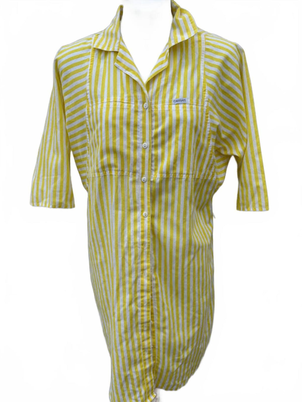 Vintage Cabrais Yellow Stripe Shirt Dress Small