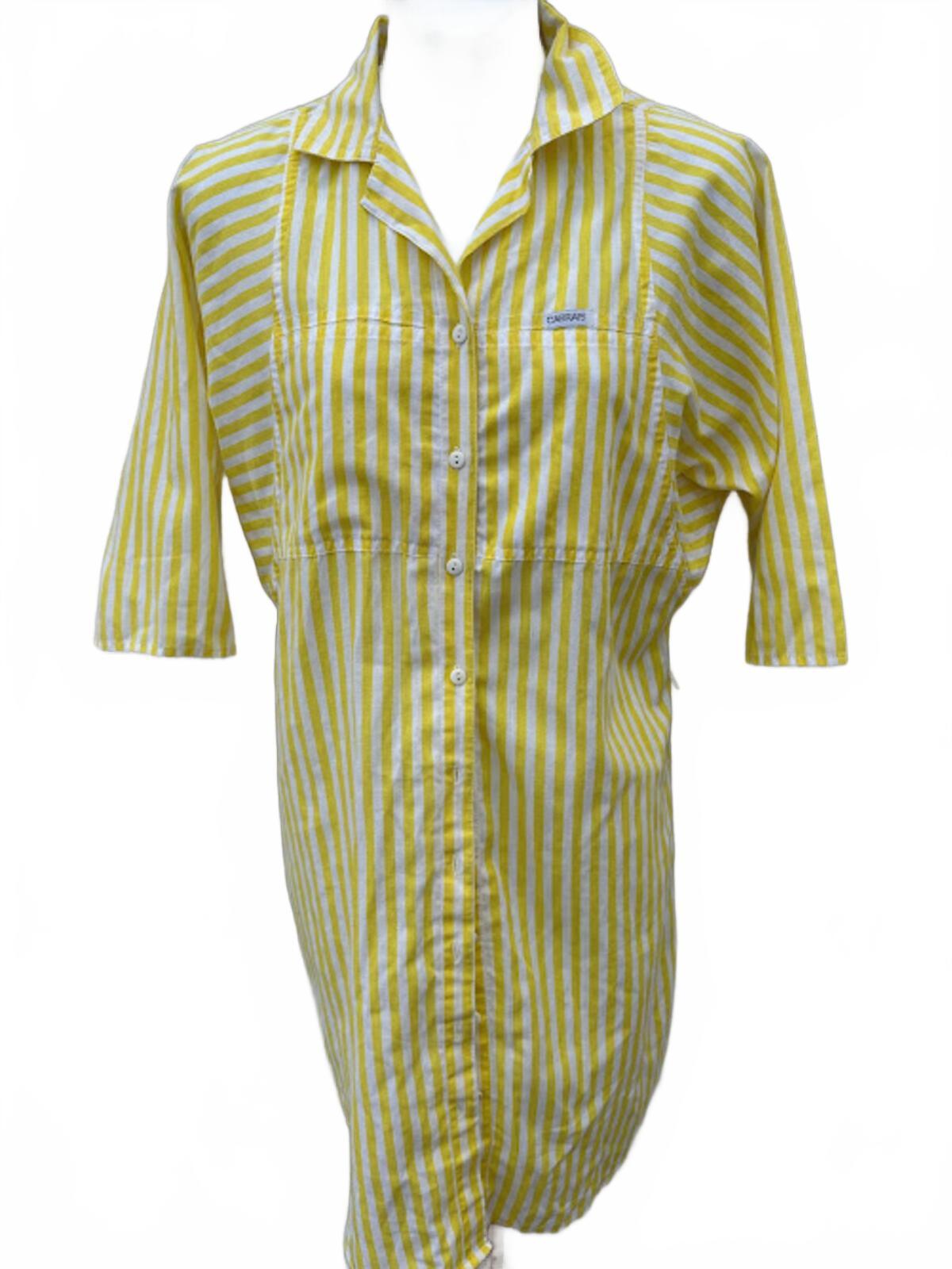 Vintage Cabrais Yellow Stripe Shirt Dress Small