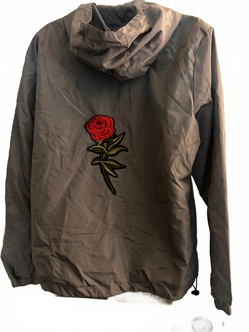 Blank Walls Rose Patch Gray Windbreaker Jacket M