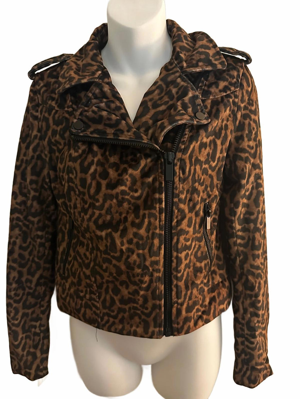 Bebe Leopard Print Zip Jacket XS