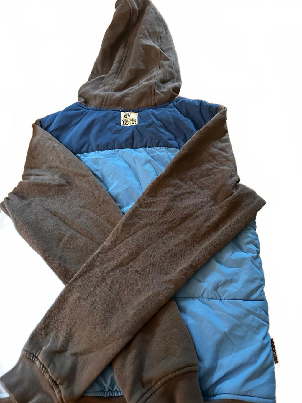 Volcom Quilted Jacket Hoodie Blue Brown Small Y2K