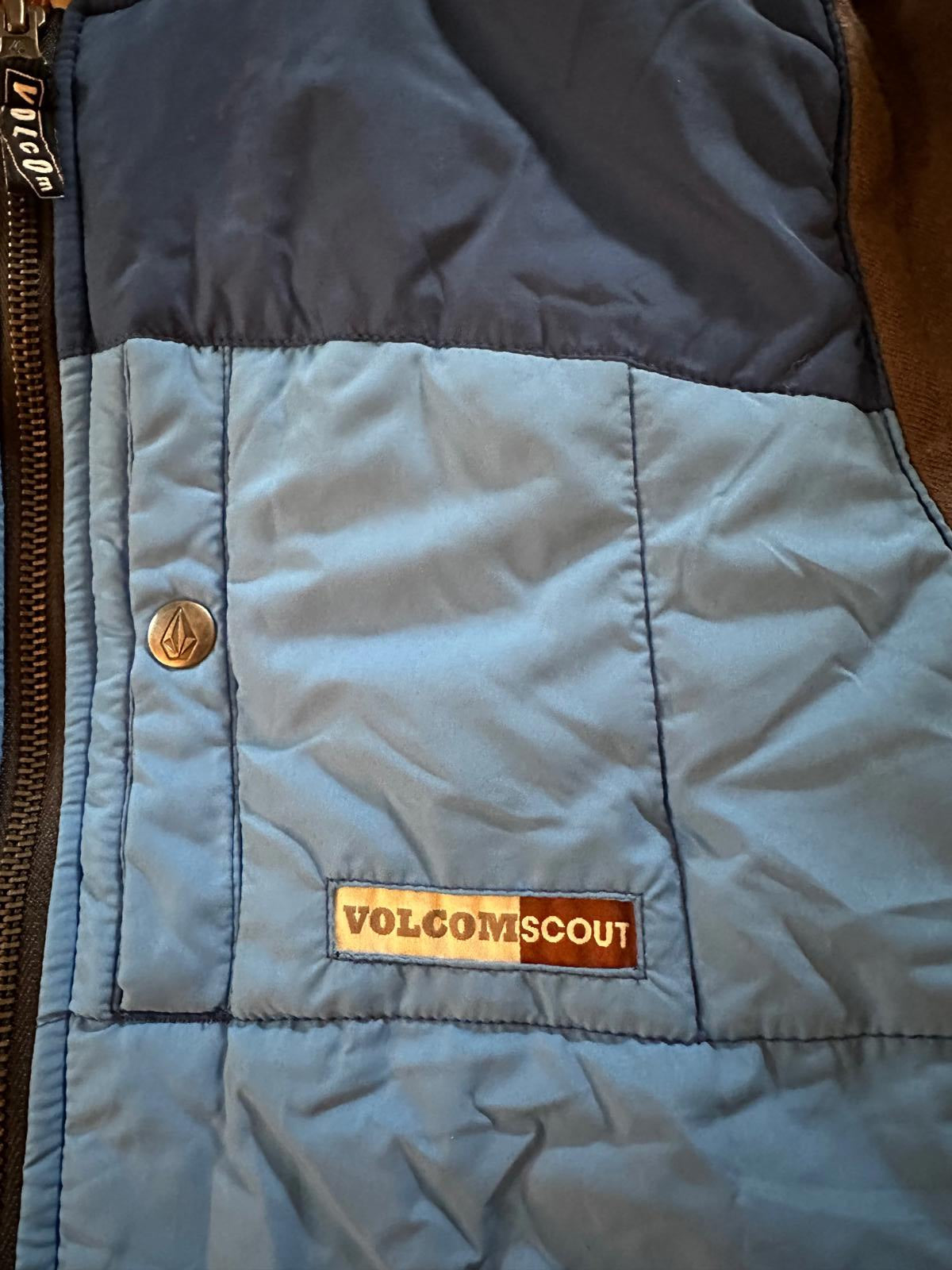 Volcom Quilted Jacket Hoodie Blue Brown Small Y2K