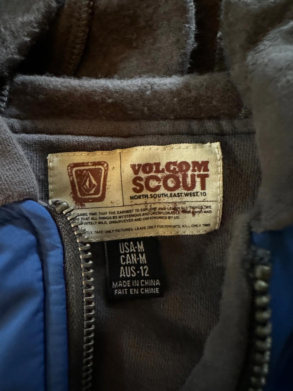 Volcom Quilted Jacket Hoodie Blue Brown Small Y2K