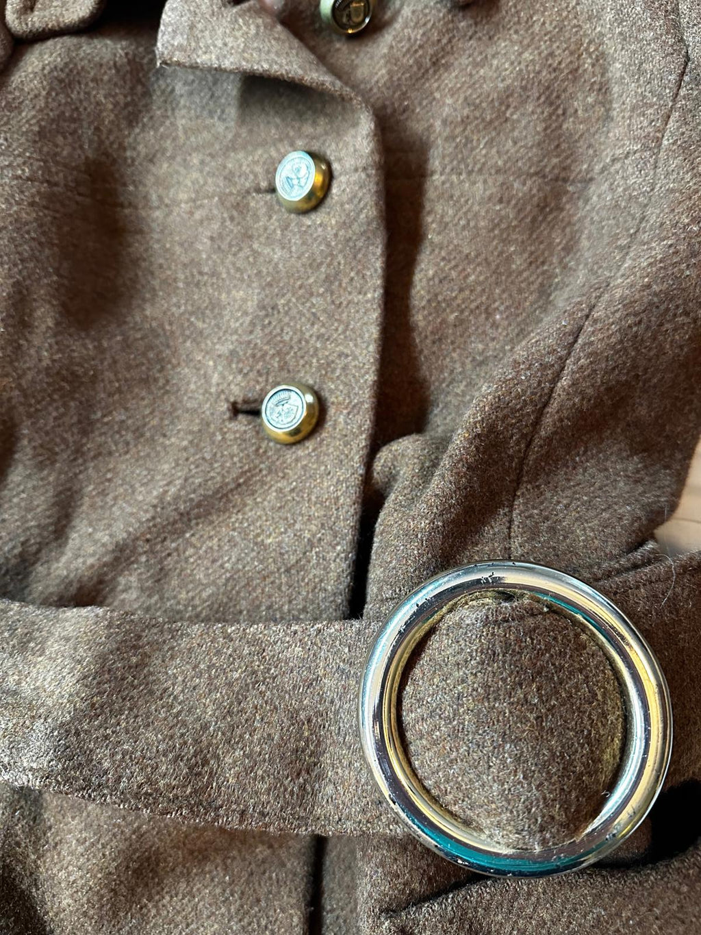 Vintage 70s Camel Wool Belted Coat Ring Buckle