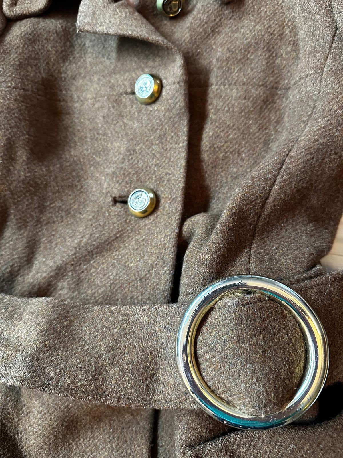 Vintage 70s Camel Wool Belted Coat Ring Buckle