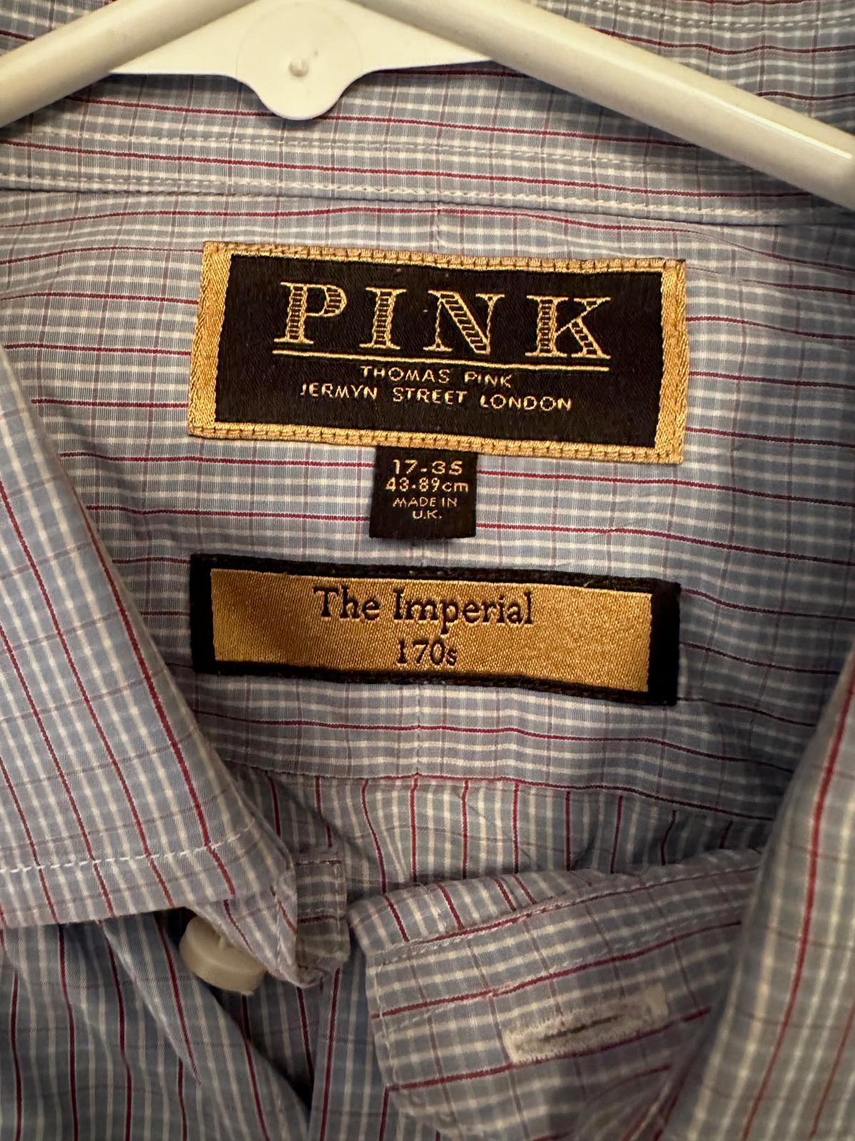 Thomas Pink French Cuff Dress Shirt Blue Check Large