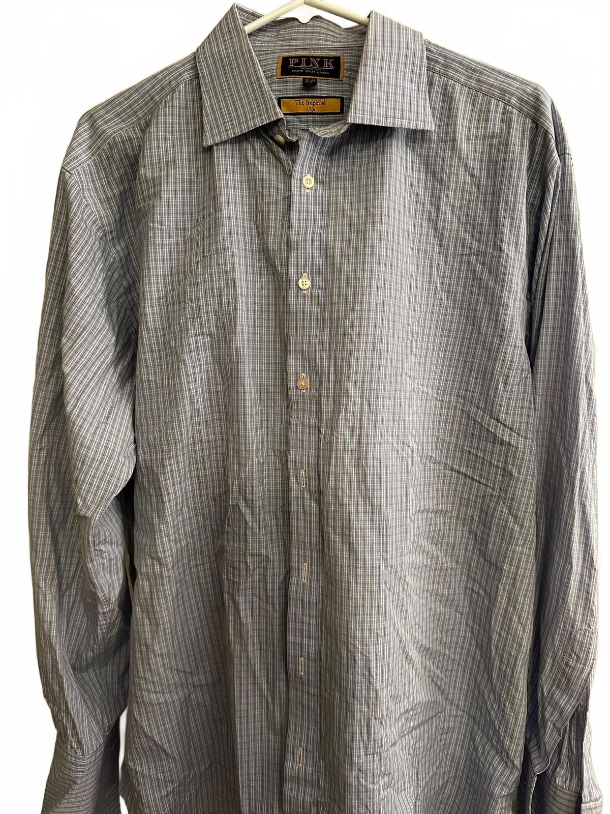 Thomas Pink French Cuff Dress Shirt Blue Check Large