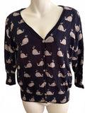 Yumi Whale Print Cardigan Navy Cotton Women’s Small