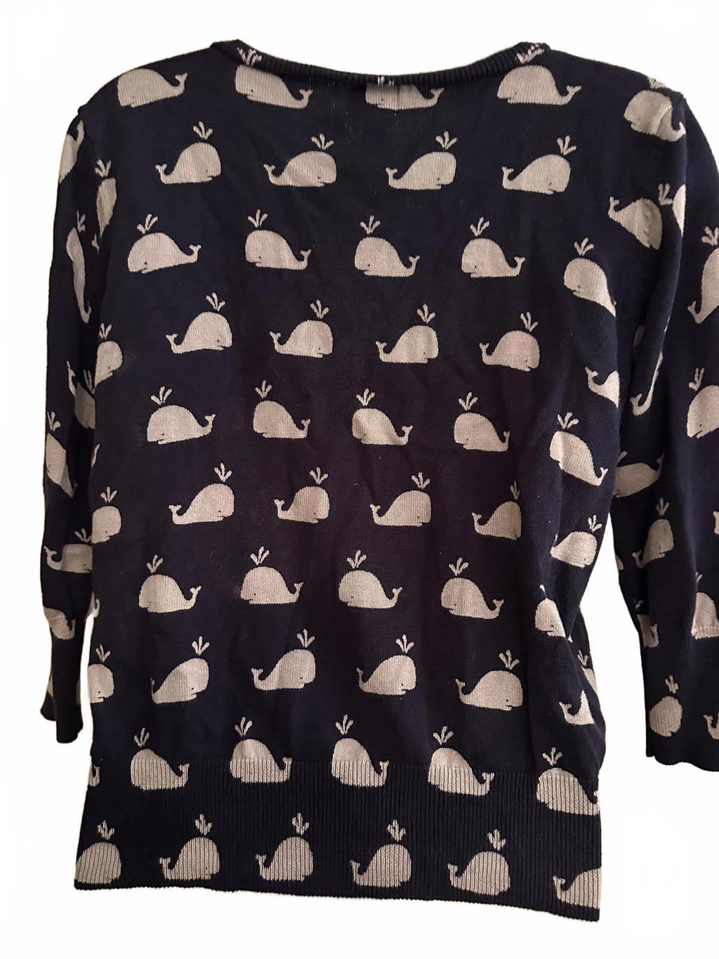 Yumi Whale Print Cardigan Navy Cotton Women’s Small