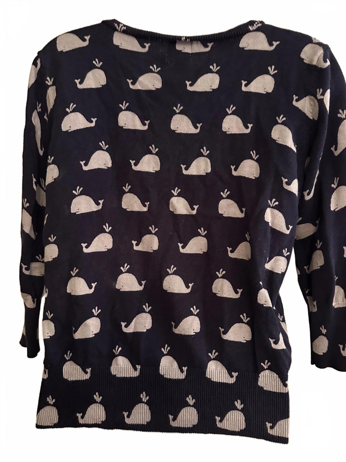 Yumi Whale Print Cardigan Navy Cotton Women’s Small
