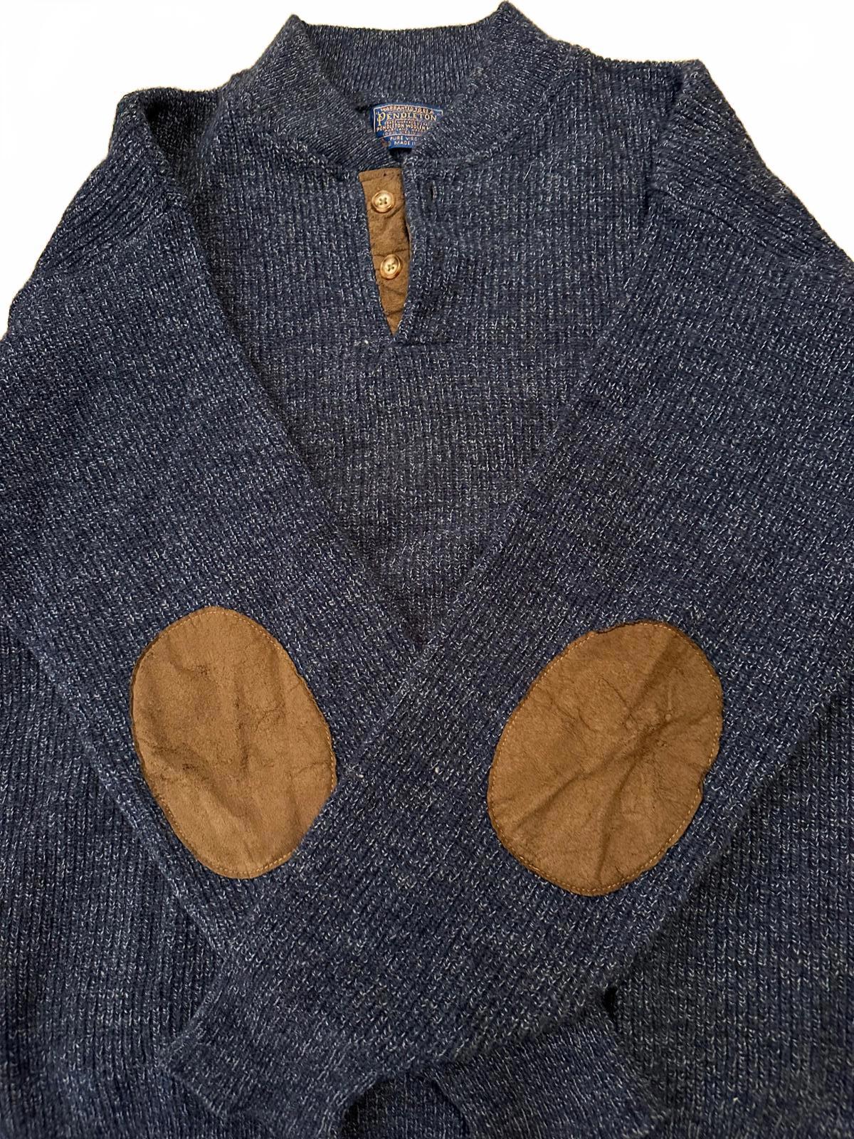 Vintage Pendleton Wool Henley Sweater Leather Patches L