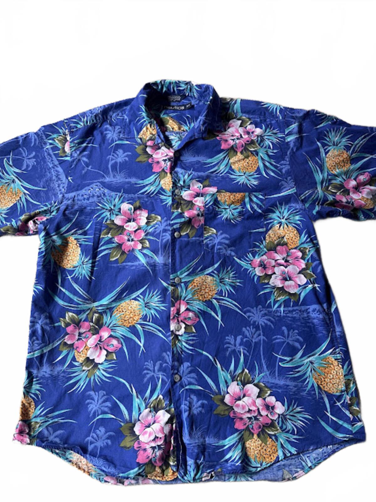 Pineapple Floral Hawaiian Shirt Blue M