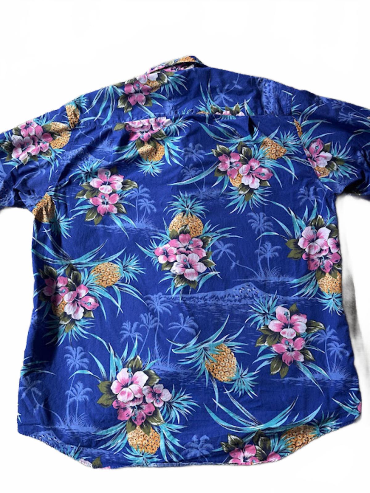 Pineapple Floral Hawaiian Shirt Blue M