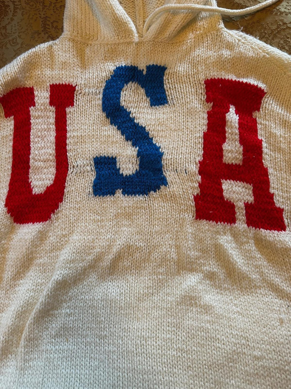 Vintage USA Chunky Knit Hooded Sweater Patriotic