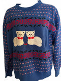Vintage Cat Appliqué Novelty Knit Sweater Blue