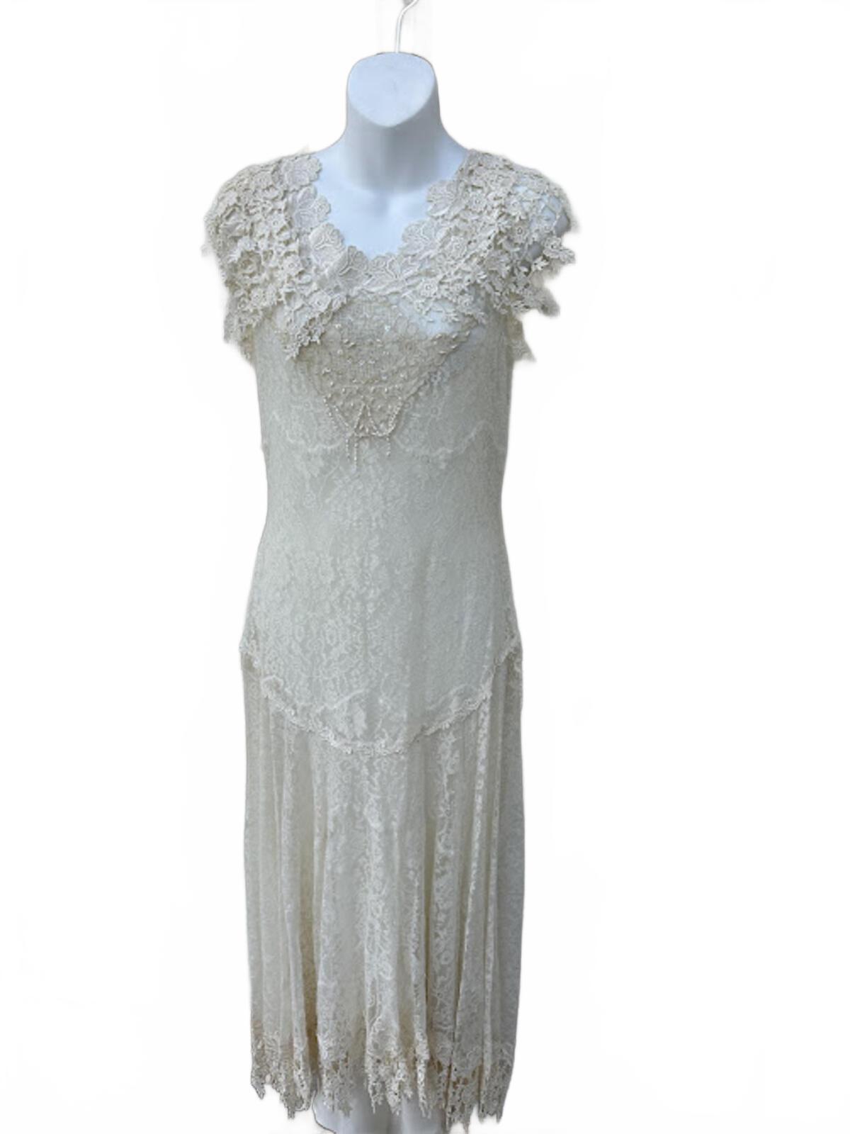 Vintage Lace Beaded Wedding Dress Ivory XS