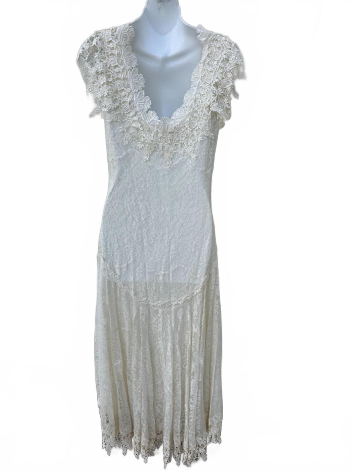 Vintage Lace Beaded Wedding Dress Ivory XS