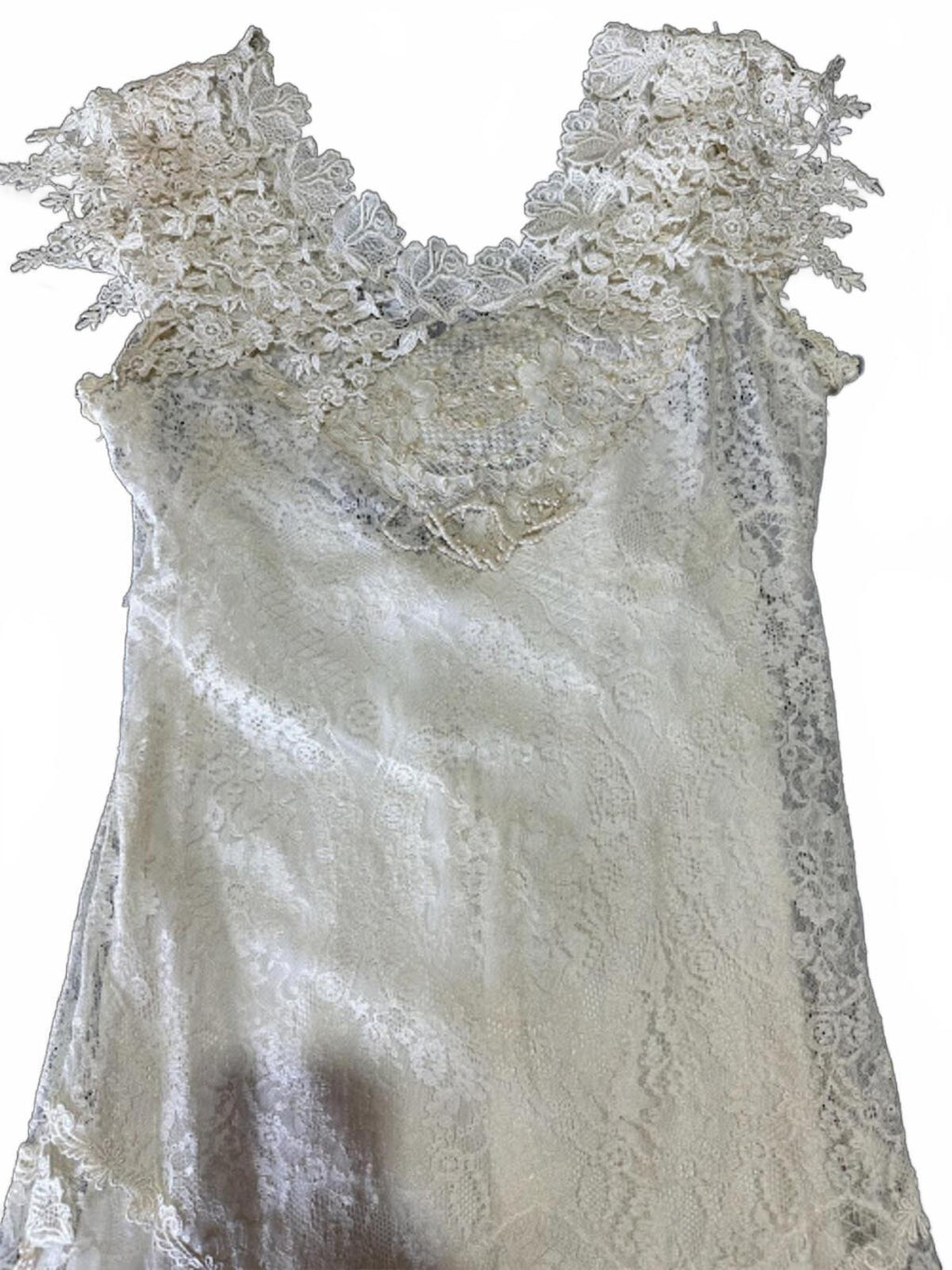 Vintage Lace Beaded Wedding Dress Ivory XS