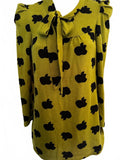 Retro Apple Print Tie Neck Blouse Women’s XS