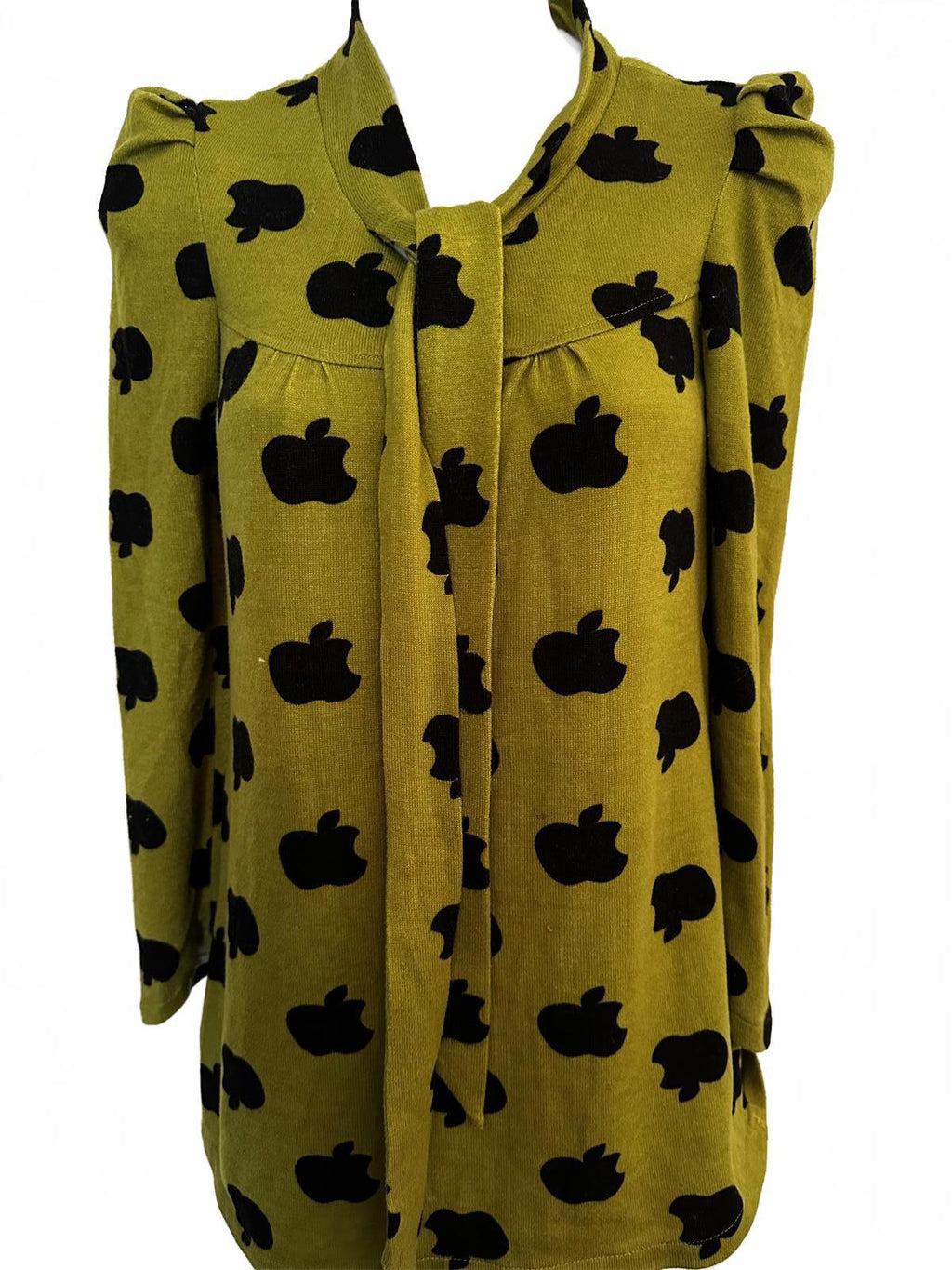 Retro Apple Print Tie Neck Blouse Women’s XS