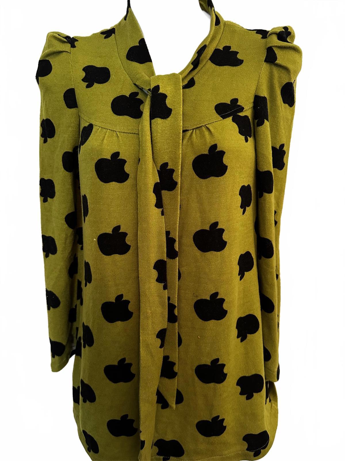 Retro Apple Print Tie Neck Blouse Women’s XS