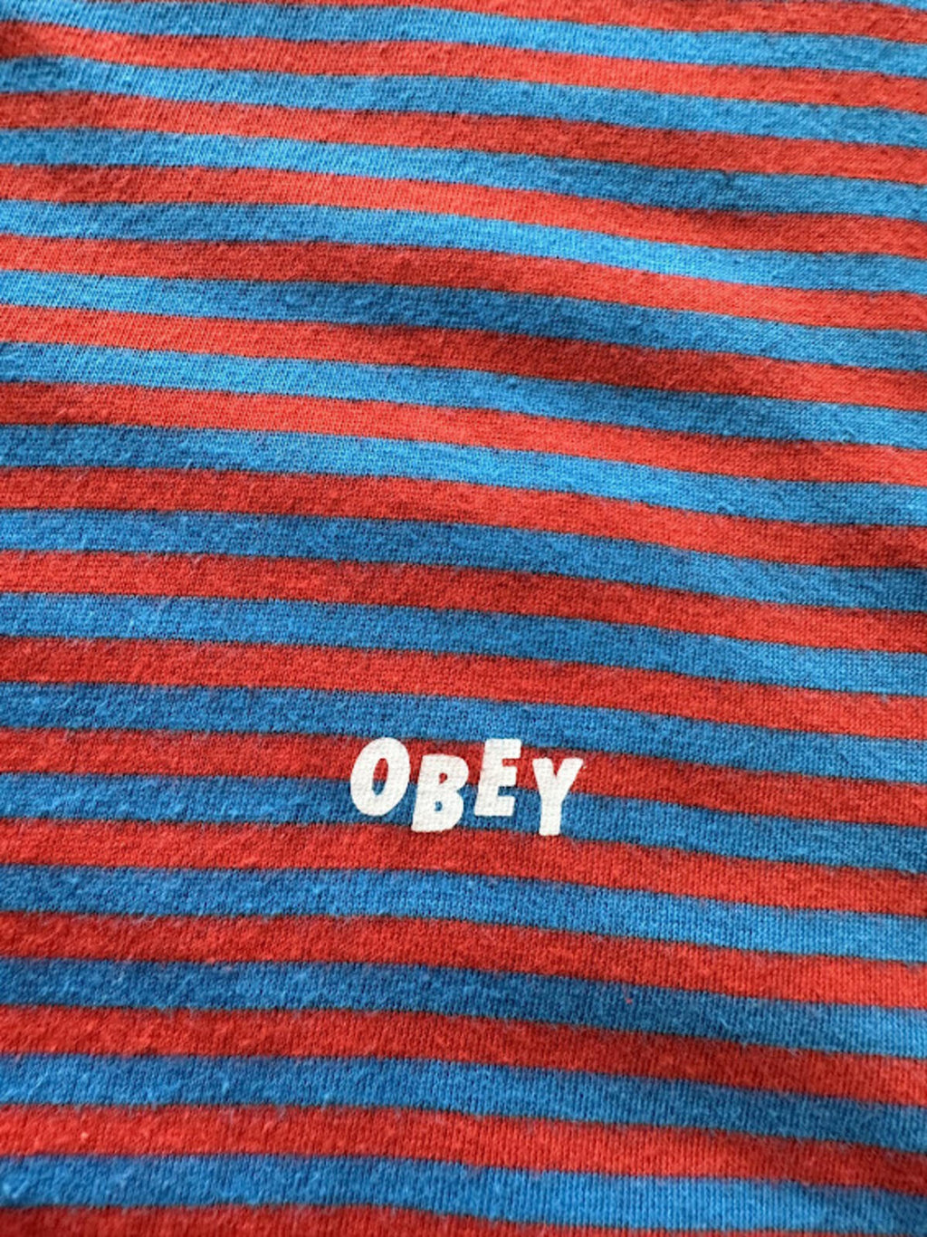 Obey Striped Tee Red Blue Logo L