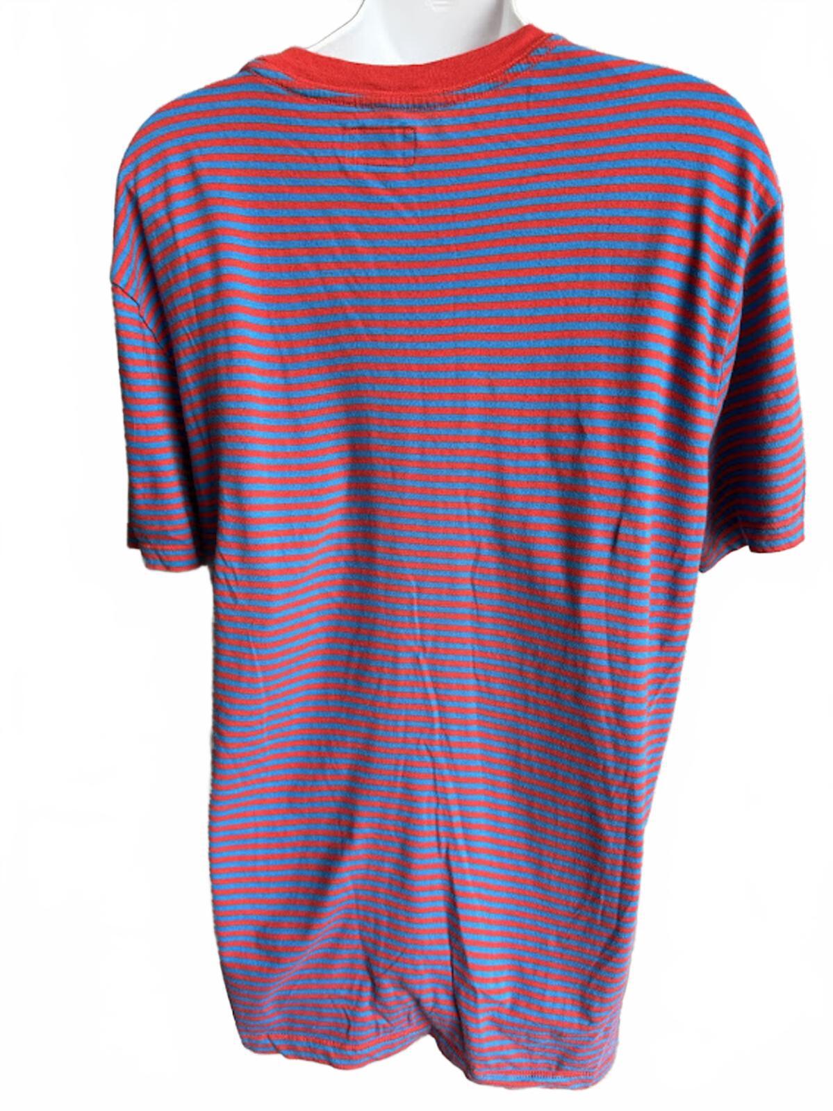 Obey Striped Tee Red Blue Logo L
